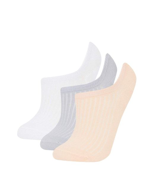 Defacto White 3-Teilige Sneaker-Socken Aus Baumwolle E2085Axns Für Damen