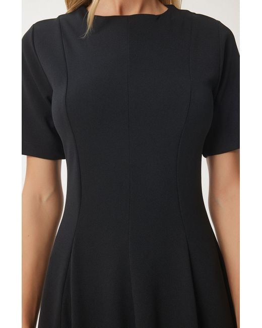 Happiness İstanbul Black Schwarzes Godeli Midi-Webkleid Für Damen