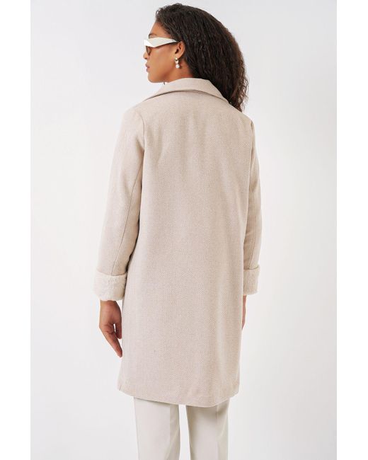 Bigdart Natural 9085 Fischgräten-Kaschmirmantel – M. Creme Für Damen