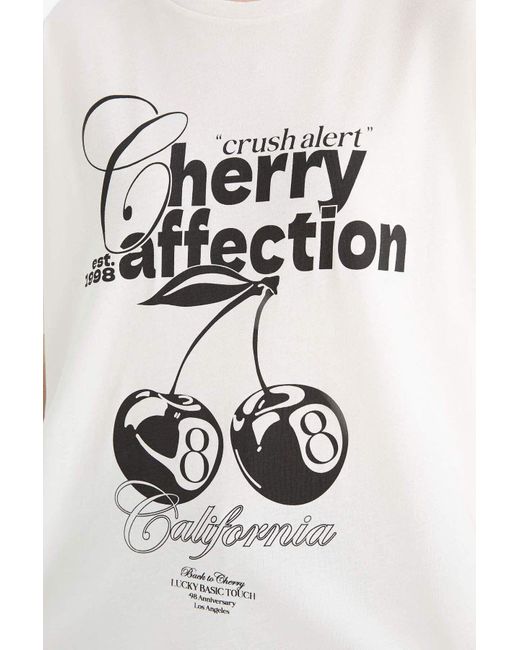 Defacto White Coool Oversize Wide Fit Crew Neck Bedrucktes Kurzarm-T-Shirt Für Damen