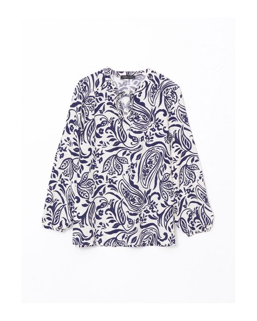 LC Waikiki Blue Gemusterte Bluse Mit Bindekragen Für Damen