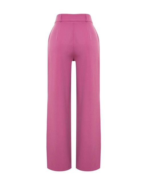Trendyol Pink Fuchsiafarbene, gewebte hose mit hoher taille und weitem bein/plissee mit weitem bein