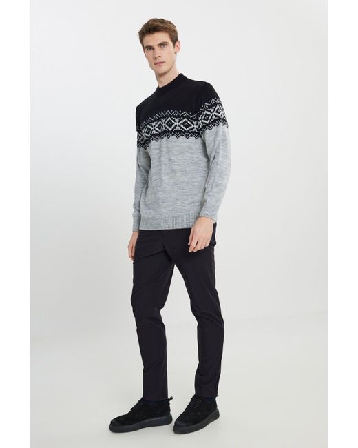 AC&Co / Altınyıldız Classics Geräucherter, Normal Geschnittener, Halber Rollkragenpullover Mit Gerüschtem, Weichem, Strukturiertem Strickpullover Für Herren in Gray für Herren