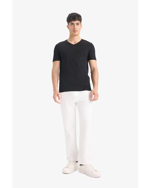 Defacto 100 Baumwolle Slim Fit Slim Fit V-Ausschnitt Basic Solid Kurzarm Schwarzes T-Shirt M7668Az25Sp Für Herren in Black für Herren