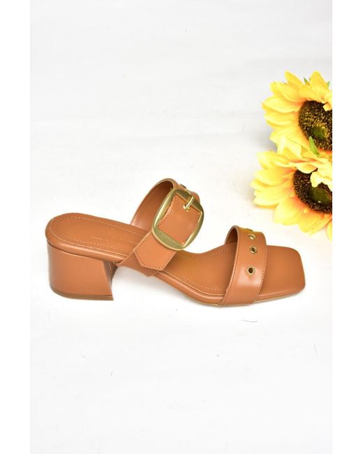Fox Shoes Gray 09 Hellbraune Hausschuhe Mit Absatz Und Schnalle Für Damen