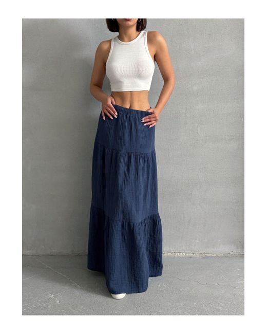 BEJNA Gray Marineblauer Maxirock Aus Baumwoll-Musselin Für Damen