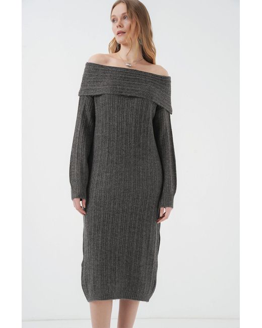 Bigdart Gray 15920 Übergroßes Strickkleid Mit Madonna-Kragen – Anthrazit Für Damen