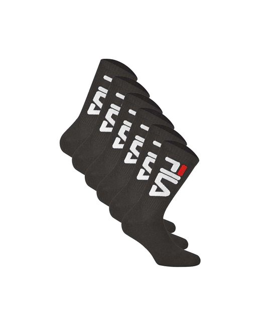 Fila Black Unisex socken 6 paar tennissocken, crew socks, frottee, sport, logo - 43-46