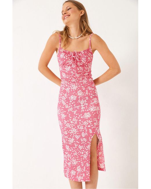 Bianco Lucci Pink Strickkleid Mit Blumenschlitz Für Den Sommer 70293 Für Damen