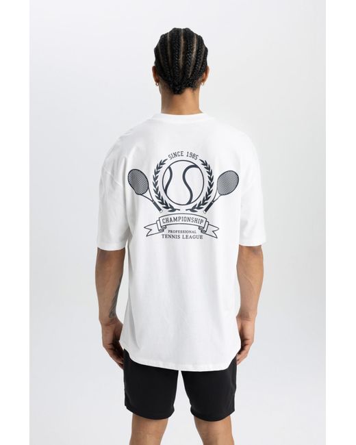 Defacto Übergroßes t-shirt mit rundhalsausschnitt und aufdruck auf der rückseite – kurzärmlig c0423ax24sm in White für Herren