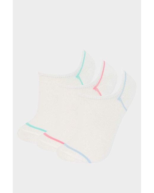 Defacto White 3-Teilige Sneaker-Socken Aus Baumwolle E2088Axns Für Damen