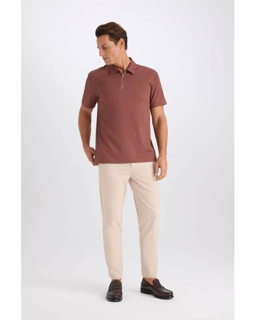 Defacto Kurzärmliges, Plissiertes Polo-T-Shirt Mit Halbem Reißverschluss Und Normaler Passform B7355Ax25Sp Für Herren in Red für Herren