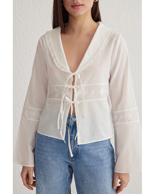 Trendyol Blue Weißes Bebe-Hemd Mit Kragen Und Schnürung Vorne Für Damen