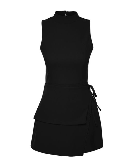 Trendyol Black Schwarzer Jumpsuit Mit Mini-Shorts Und Rock Aus Webstoff Und Krawattendetails Für Damen