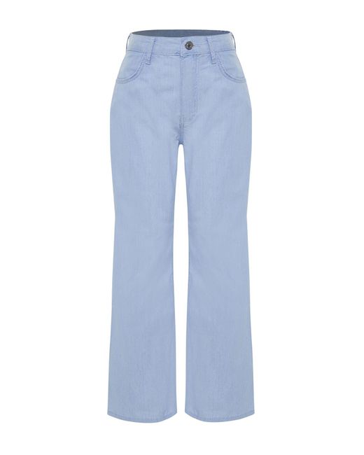 Trendyol Blue Helle jeans mit hoher taille und weitem bein