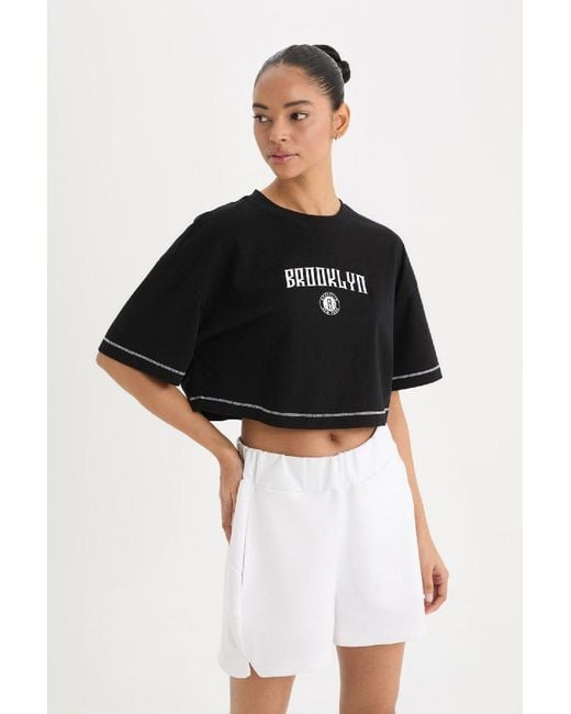 Defacto Blue Nba Brooklyn Nets Mixed Fit T-Shirt Mit Rundhalsausschnitt Für Damen
