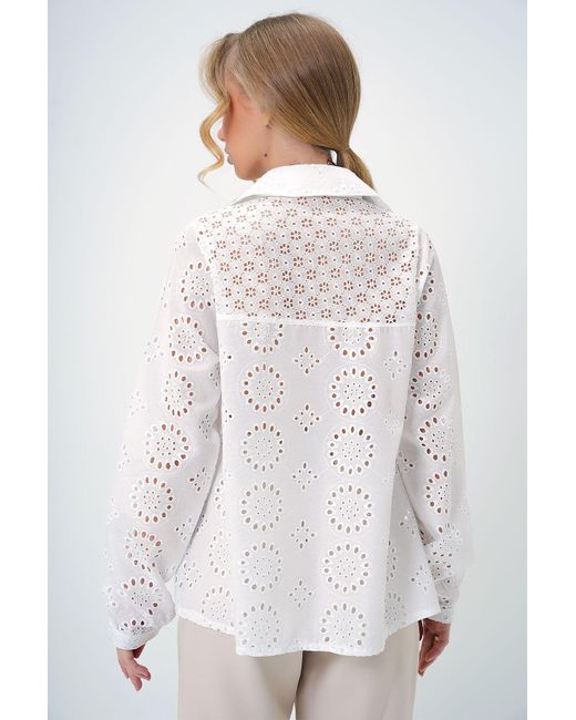 Trend Alaçatı Stili White Weißes, Durchbrochenes, Besticktes Hemd – Scallop-Detail, Gewebt Für Damen