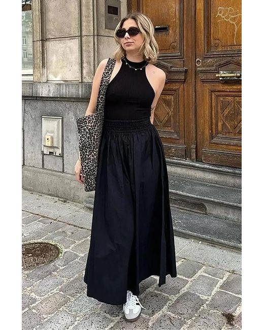 Madmext Blue Schwarzer Basic Midi-Schlitzrock Modell Für Damen