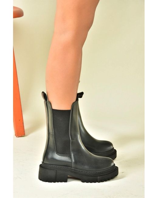 Fox Shoes Black Schwarze Daily-Stiefel Mit Dicker Sohle 09 Für Damen