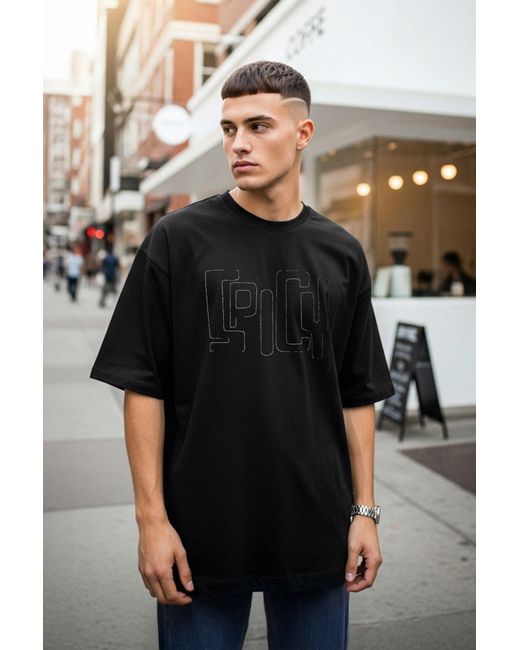 Trendyol Schwarzes Baumwoll-T-Shirt Mit Spicy-Text-Stickerei – Regular Fit Für Herren in Black für Herren