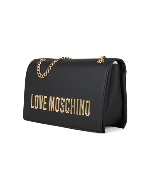 Love Moschino Black Schwarze Umhängetasche Aus Leder Mit Logo Und Kettendetail -000 Für Damen