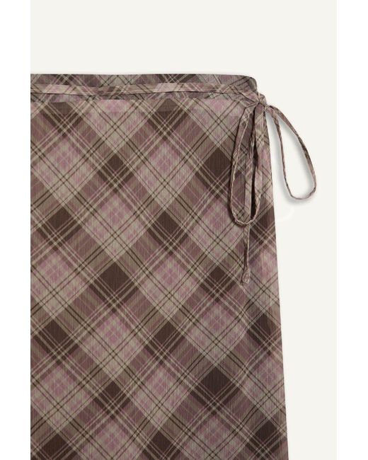 Defacto Brown Karierter Chiffon-Midirock