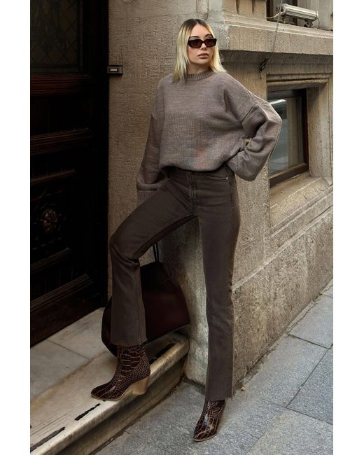 Swist Gray Nerzfarbener Biscuit-Strickpullover Mit Rundhalsausschnitt