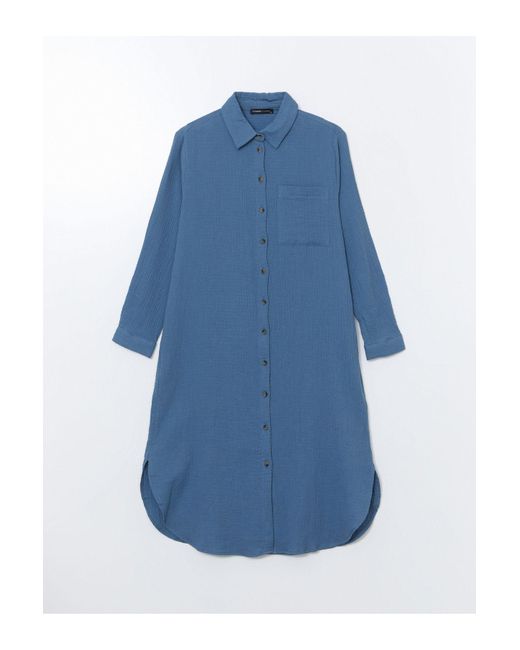 LC Waikiki Blue Strukturiertes Hemdkleid Für Damen