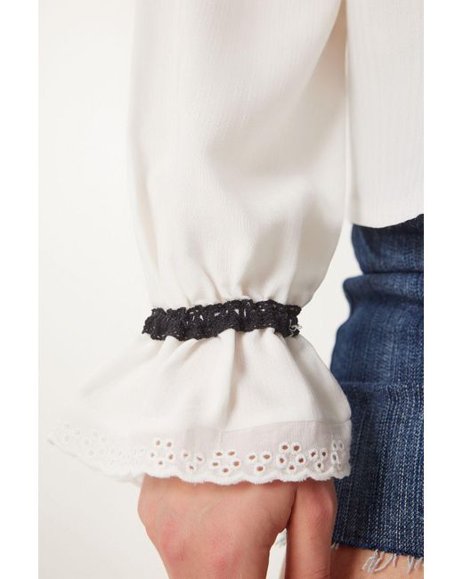 Happiness İstanbul White Weiße, Bestickte Baumwollhemdbluse Für Damen