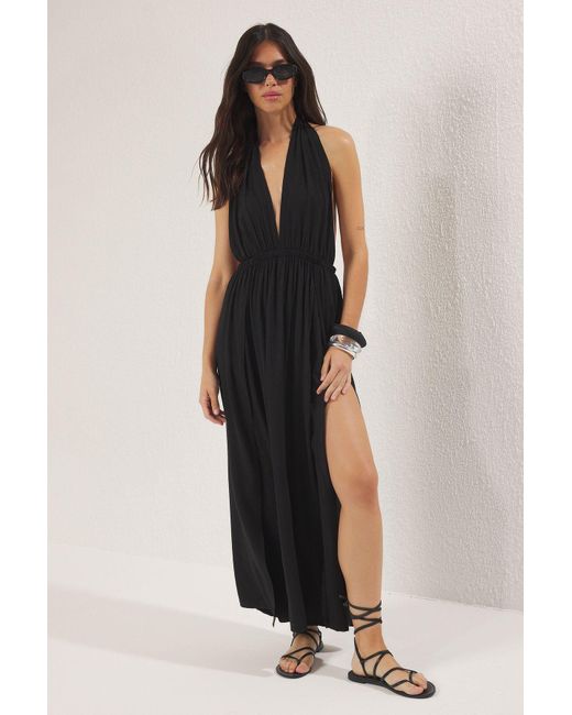Trendyol Black Schwarzes Gewebtes Maxi-Strandkleid Für Damen