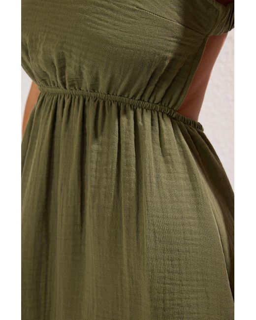 Trendyol Green Grünes Maxi-Strandkleid Mit Gewebtem Ausschnitt/Fenster Für Damen