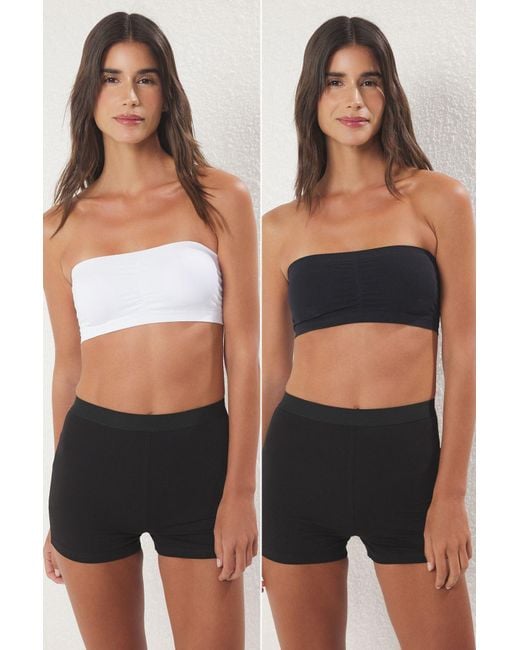 Trendyol Black Weißer 2Er-Pack Nahtloser/Nahtloser, Nicht Umwickelter Bandeu-Strick-Bh Ohne Bügel Für Damen