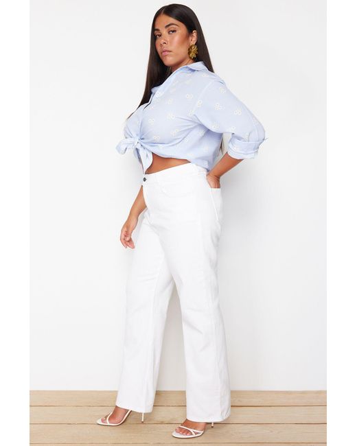 Trendyol White E jeanshose mit hoher taille pipe leg