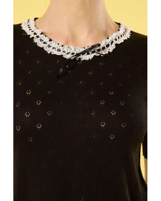 Trendyol Black Schwarze, Durchbrochene Strickbluse Mit Rundhalsausschnitt Und Spitzendetail Für Damen