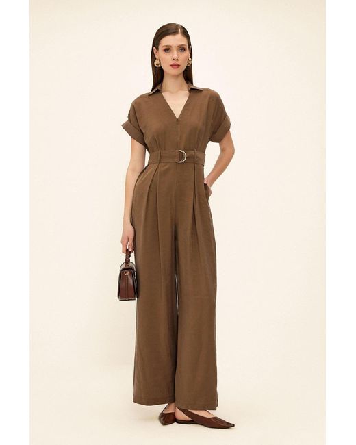 Olcay Natural Kurzärmliger Overall Aus Modal Mit Gürtel Für Damen