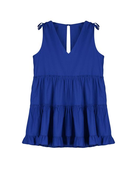 Trendyol Blue Saks wide fit mini-strandkleid mit gewebten rüschen, 100 % baumwolle,