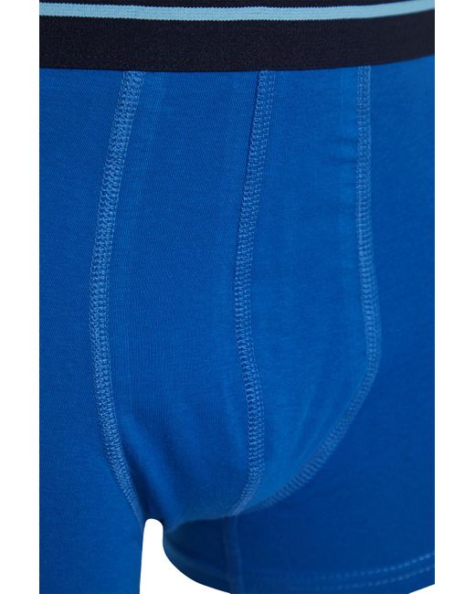 Trendyol Blaue, einfarbige baumwollboxershorts mit reifendetail und streifen im 3er-pack in Blue für Herren