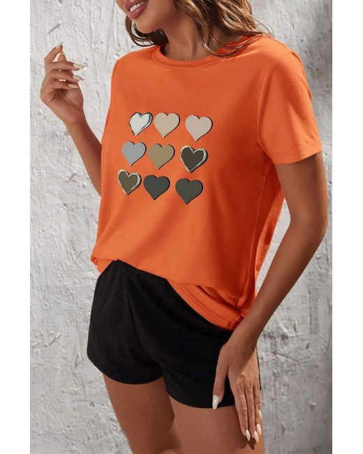 uyguntarz Orange Shorts-Set Mit Herz-Print