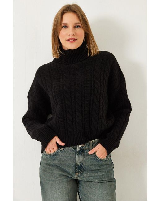 Bianco Lucci Black Strickpullover Mit Rollkragenmuster Für Damen