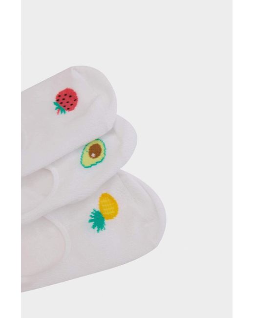 Defacto White 3-Teilige Baumwoll-Ballerina-Socken E2035Axns Für Damen