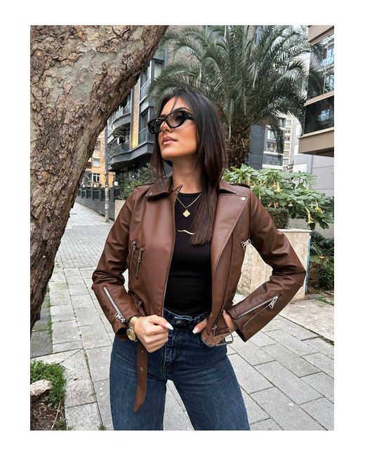 YERTEKS Brown Nahtlose Lederjacke Für Damen