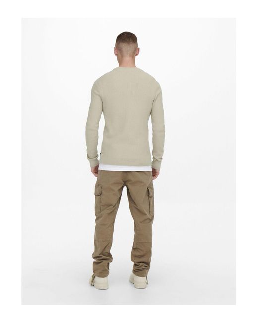 Only & Sons Onsphil Reg 12 Struc Crew Knit Noos 22022855 Silber Lining Für Herren in Natural für Herren