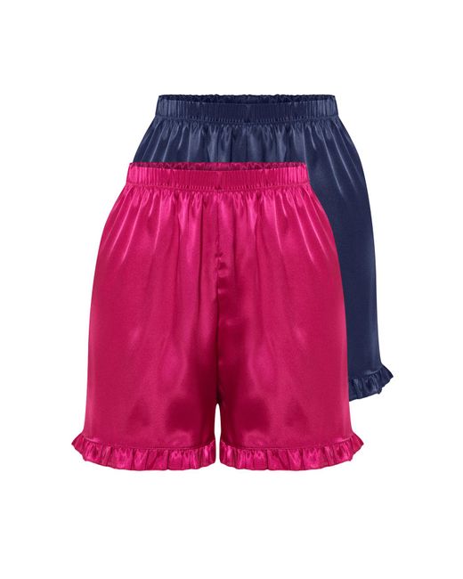 Trendyol Multicolor 2er-pack pyjamahosen aus satin mit rüschendetail in marineblau und rosa
