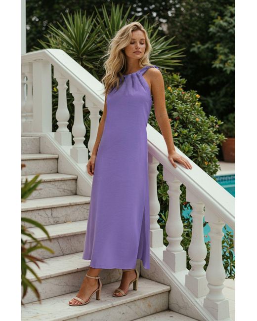 Trendyol Purple Maxi-Modal-Webkleid Mit Geradem Ausschnitt Und Bindedetail Für Damen