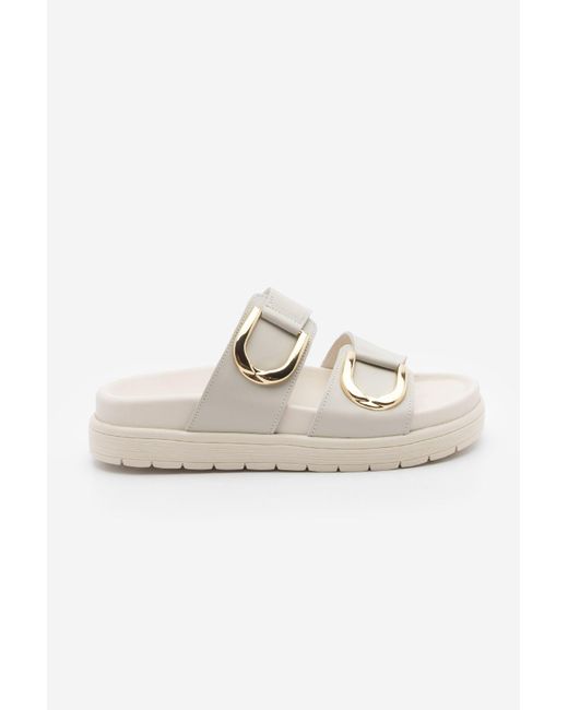 Marjin White Hausschuhe Aus Echtem Leder Mit Goldener Schnalle Und Dicker Sohle, Merpe Für Damen