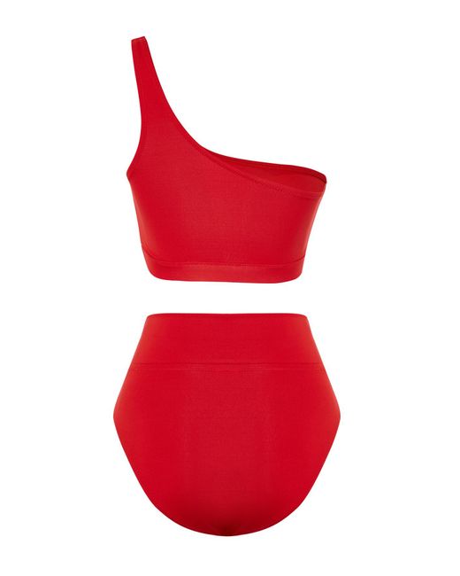 Trendyol Red Es one-shoulder-bikini-set mit hoher taille und normaler länge