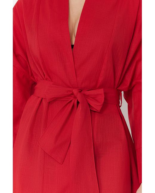 Trendyol Red Er mini-kimono und kaftan aus 100 % gewebter baumwolle mit gürtel