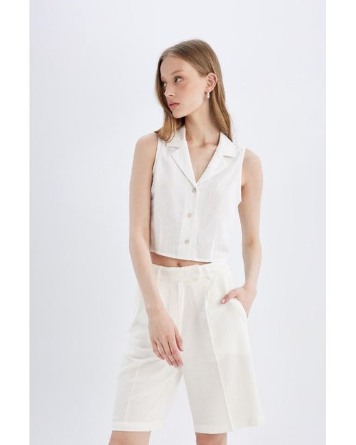 Defacto White Satin-Shorts Mit Hoher Taille – Kurzes Bein Für Damen