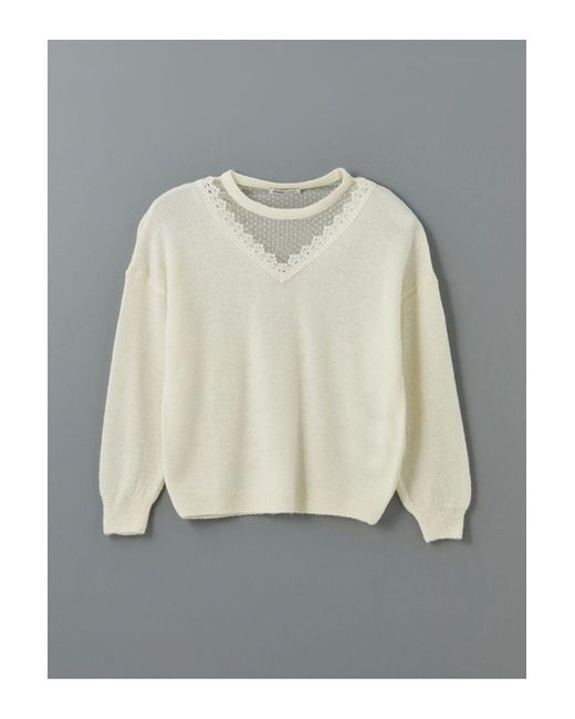 LC Waikiki Gray Lcwaikiki Klassischer Strickpullover Mit Rundhalsausschnitt Und Spitzendetail