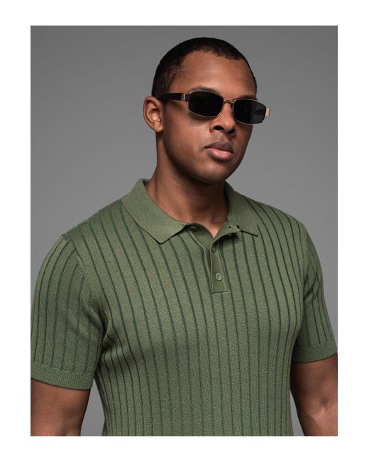 Ombre Poloshirt Slim Fit Aus Viskose Mit Vertikalen Streifen Oliv V4 Xxl Für Herren in Green für Herren